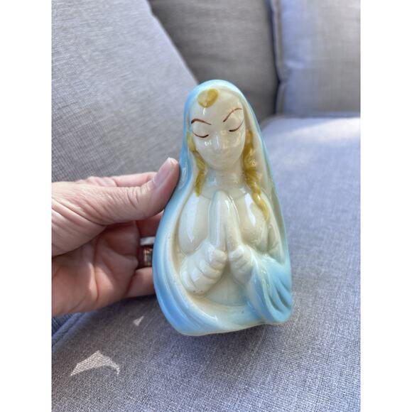 Vintage Very Old Ceramic Praying Hands Virgin Mary Madonna Planter 4.5" - Picture 3 of 10